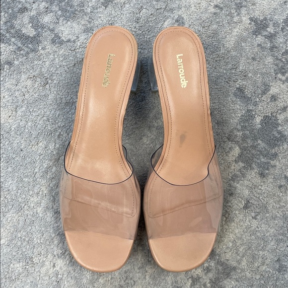 Larroude Jenn Lucite Heeled Mules Nude Beige Clear Sandals Cinderella Sz 10 - Picture 4 of 15
